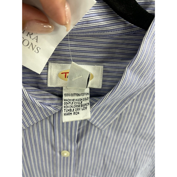 Talbots Mens Button Front Shirt Blue White Striped Long Sleeve Cotton M New - Picture 5 of 7